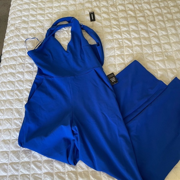 Express Royal Blue Criss Cross back Sleeveless Jumpsuit - Picture 3 of 12